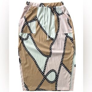 Women’s Chain Print bodycon  Midi Skirt with Drawstring. Medium